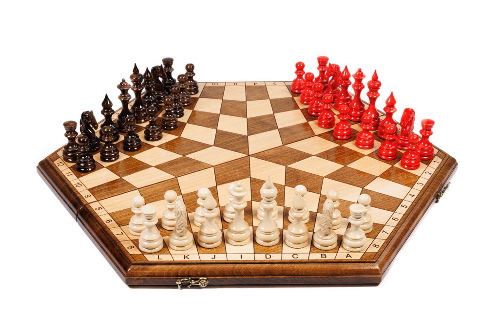 Handmade Wooden Chess Set for Three Players, 50 cm