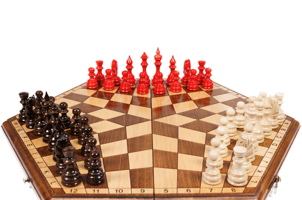 Handmade Wooden Chess Set for Three Players, 50 cm - photo 2