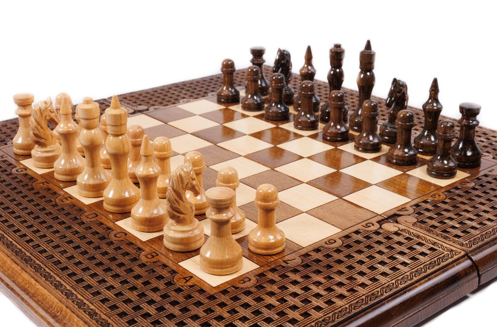 Handmade Wooden Chess and Backgammon Set with Ornamental Braid Pattern, 50 cm - photo 2