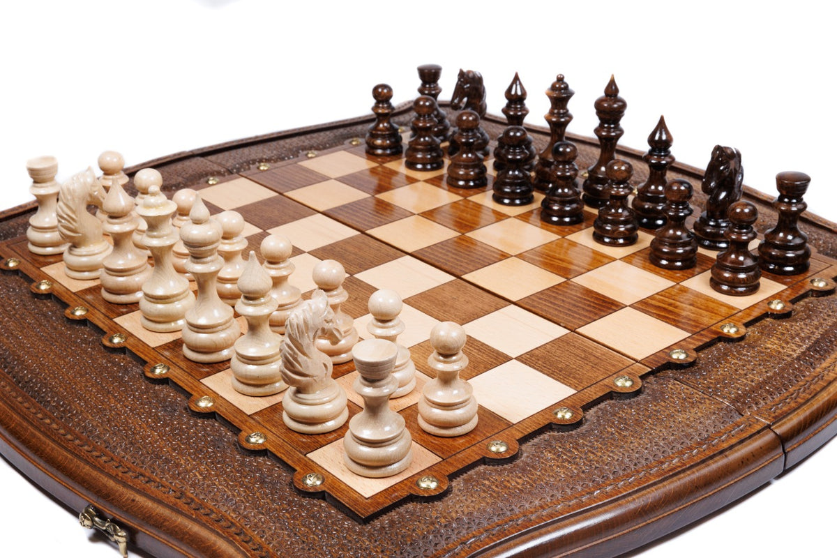 Handmade Wooden Chess Set with Contour Outline, 60 cm - photo 2