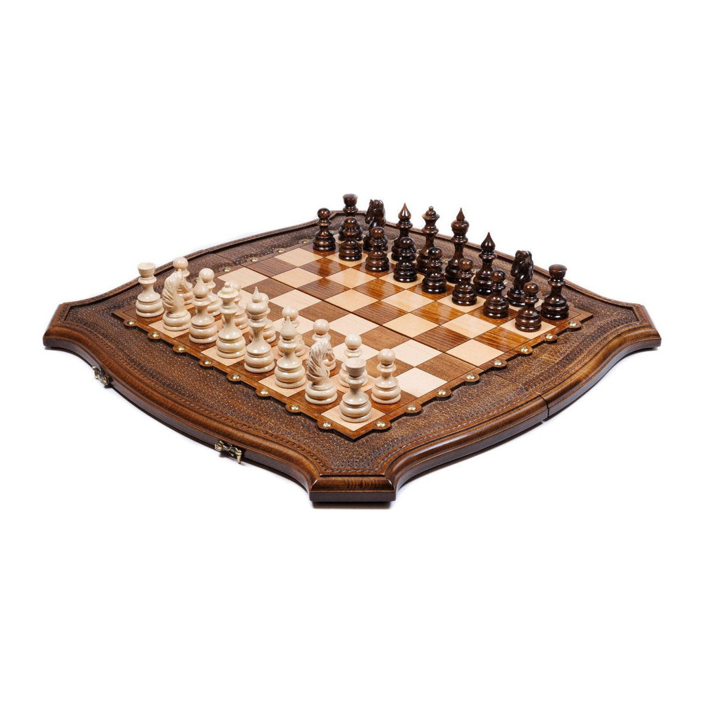 Handmade Wooden Chess Set with Contour Outline, 60 cm