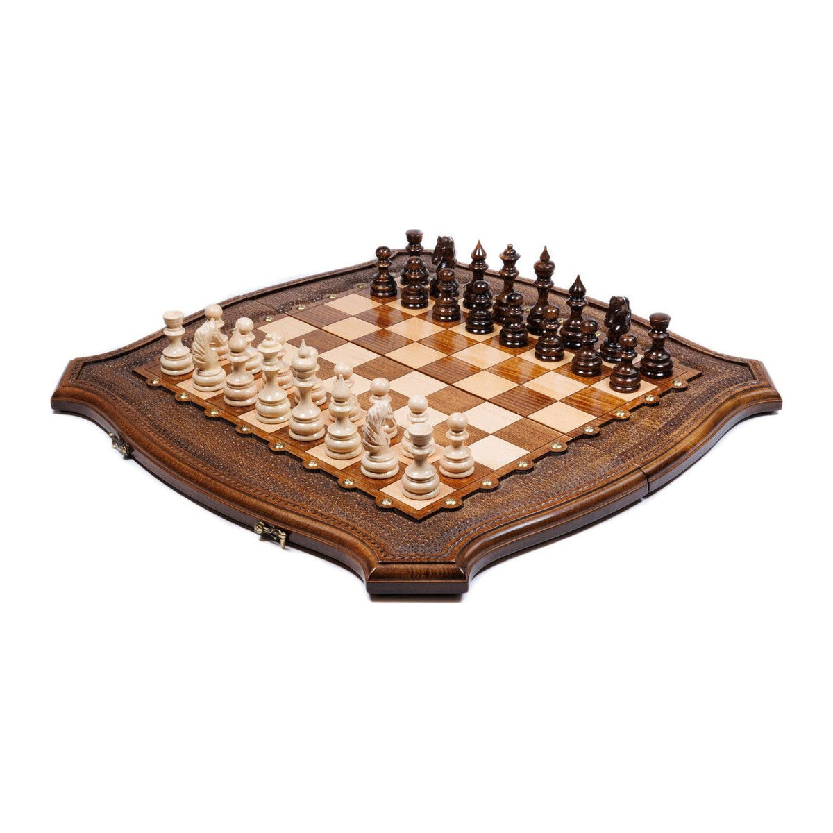 Handmade Wooden Chess Set with Contour Outline, 60 cm
