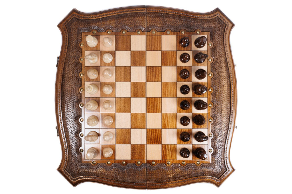 Handmade Wooden Chess Set with Contour Outline, 60 cm - photo 6