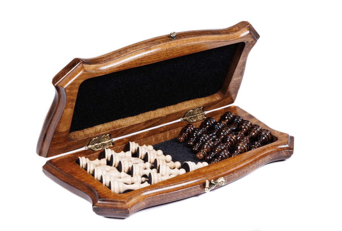 Handmade Wooden Chess Set with Contour Outline, 30 cm - photo 3