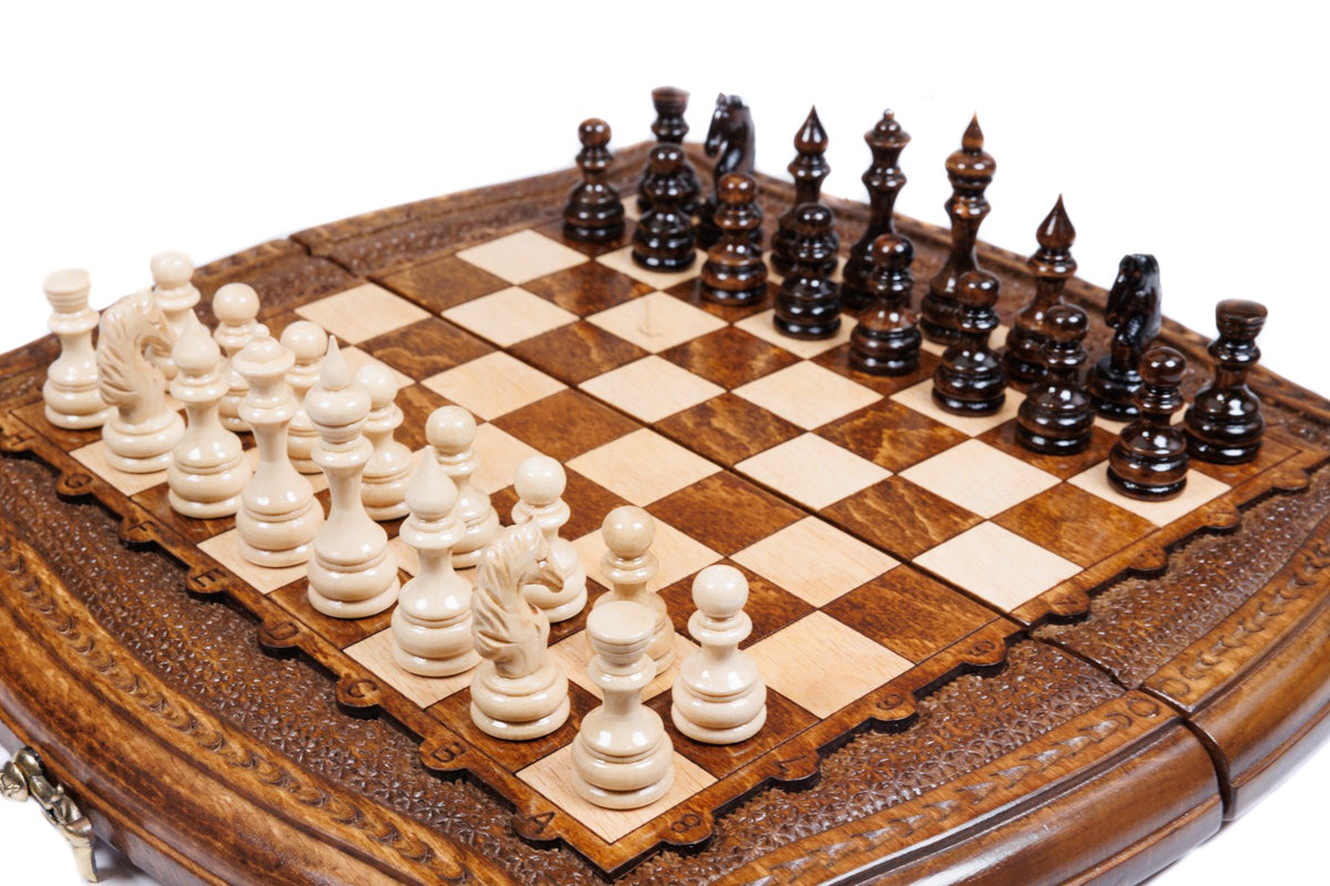 Handmade Wooden Chess Set with Contour Outline, 30 cm - photo 2