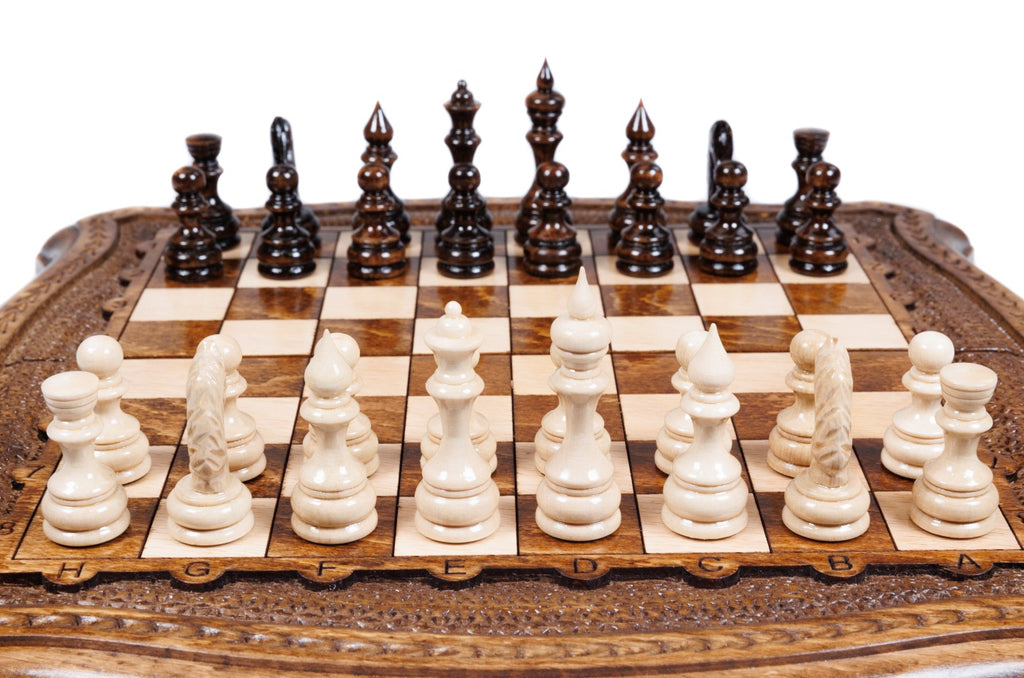 Handmade Wooden Chess Set with Contour Outline, 30 cm - photo 6