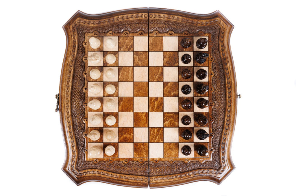 Handmade Wooden Chess Set with Contour Outline, 30 cm - photo 5