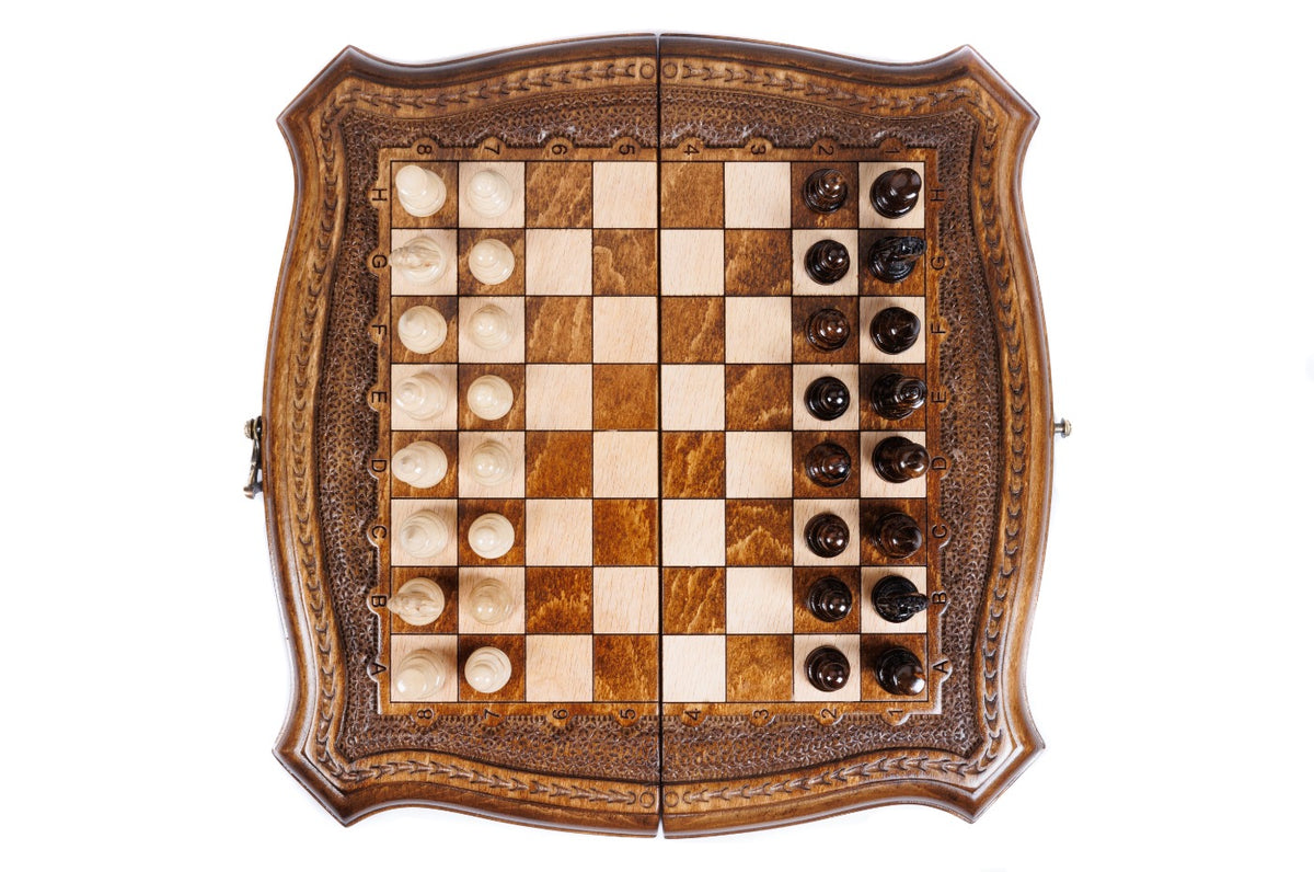 Handmade Wooden Chess Set with Contour Outline, 30 cm - photo 5