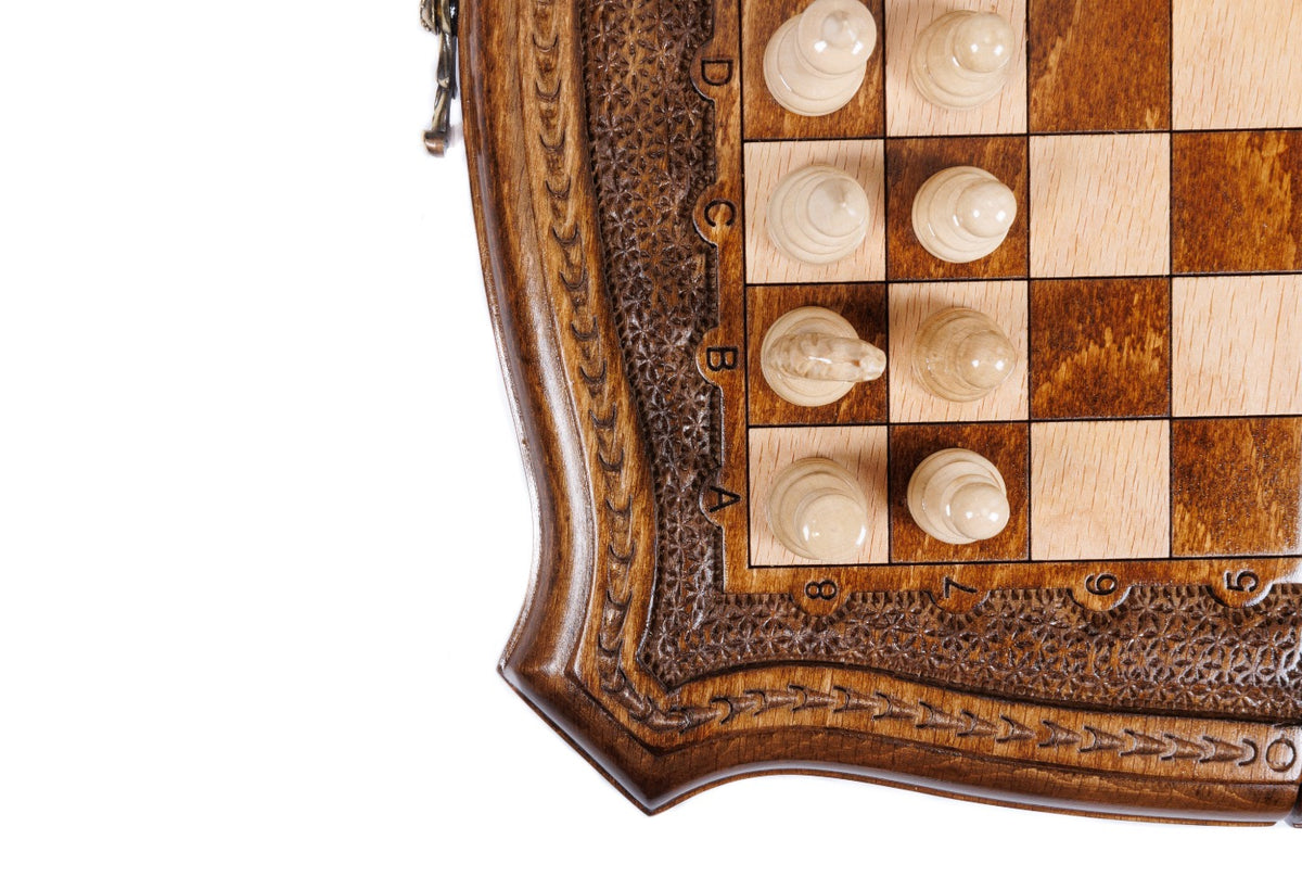Handmade Wooden Chess Set with Contour Outline, 30 cm - photo 11