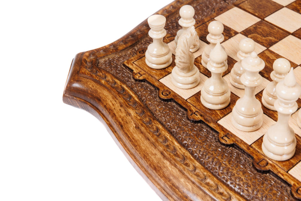 Handmade Wooden Chess Set with Contour Outline, 30 cm - photo 12