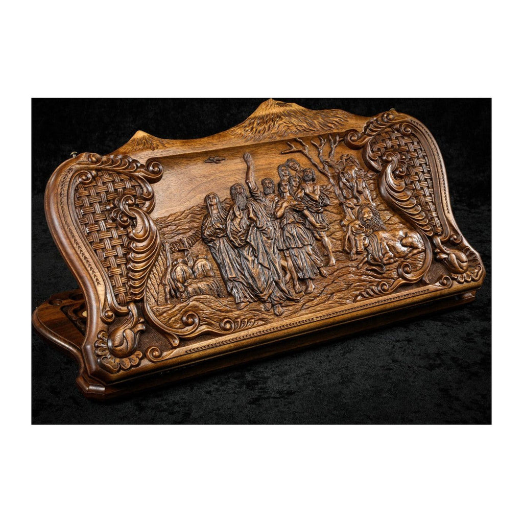 Handmade Walnut Backgammon Set with Noah's Ark Scene, Hornbeam Inlay and Ararat Outline, 60 cm