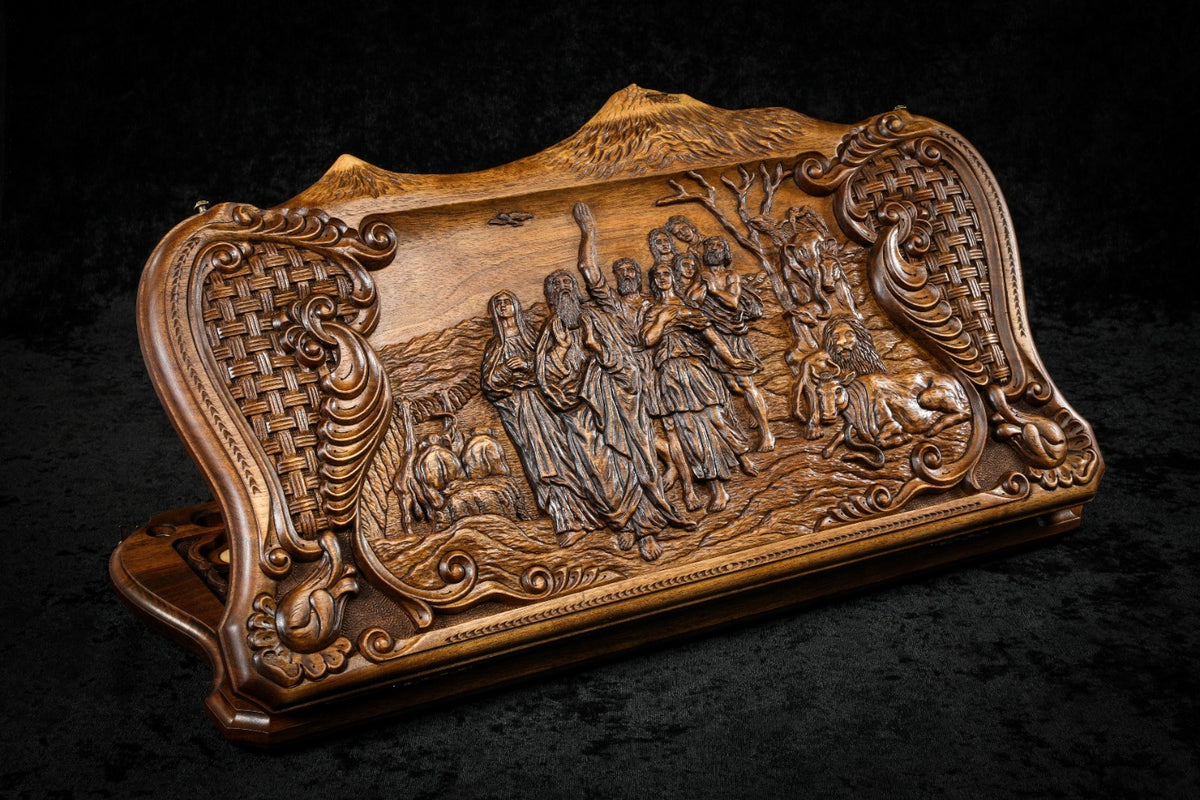 Handmade Walnut Backgammon Set with Noah's Ark Scene, Hornbeam Inlay and Ararat Outline, 60 cm