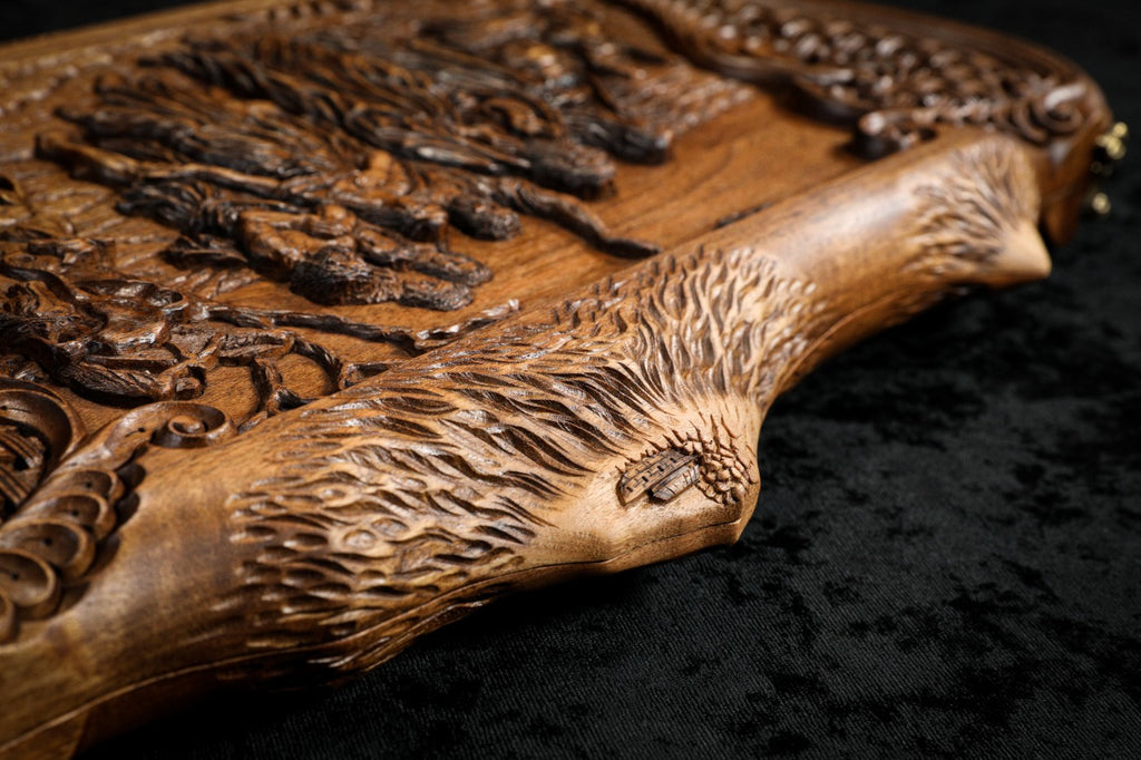 Handmade Walnut Backgammon Set with Noah's Ark Scene, Hornbeam Inlay and Ararat Outline, 60 cm - photo 12