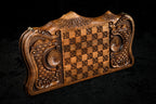 Handmade Walnut Backgammon Set with Noah's Ark Scene, Hornbeam Inlay and Ararat Outline, 60 cm - photo 4