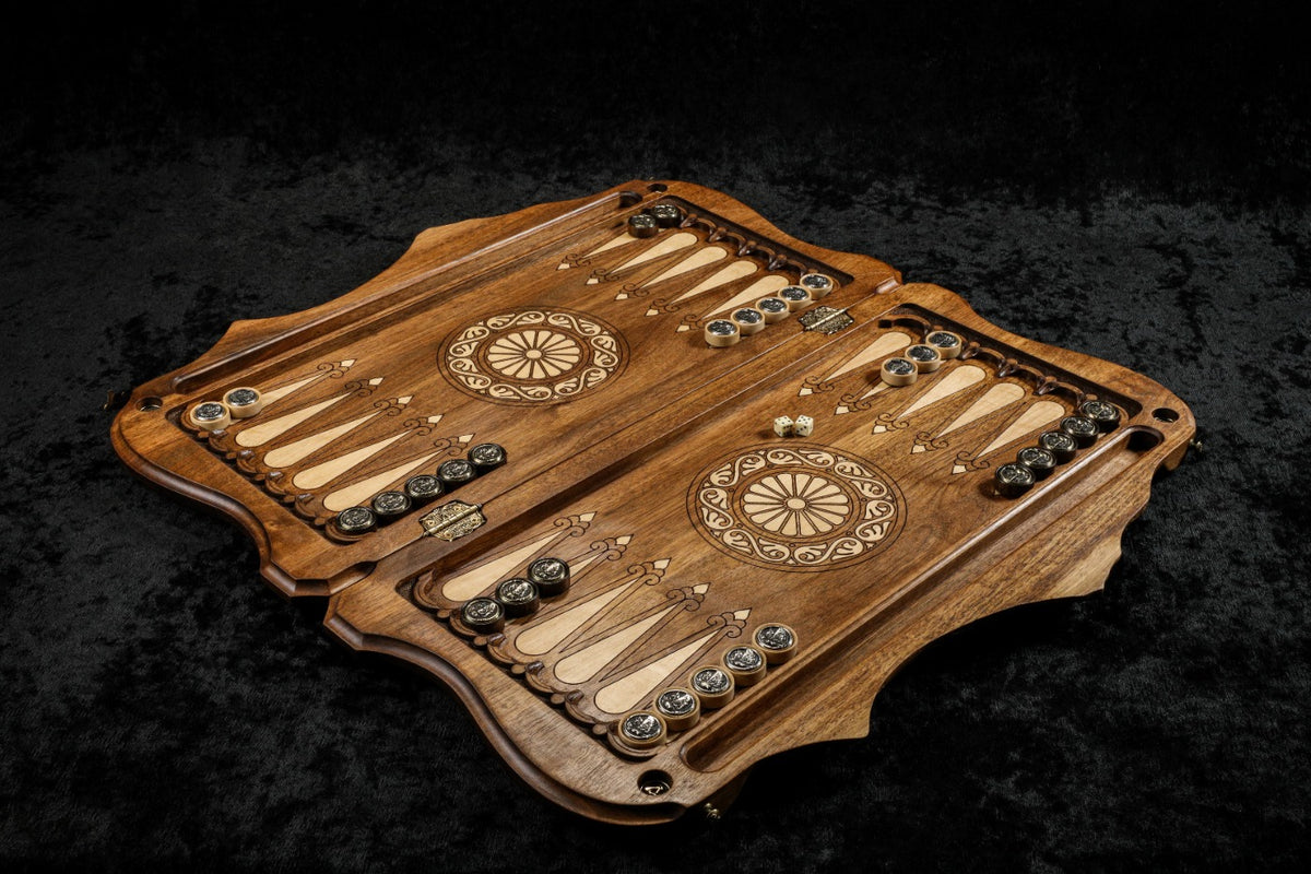 Handmade Walnut Backgammon Set with Noah's Ark Scene, Hornbeam Inlay and Ararat Outline, 60 cm - photo 3