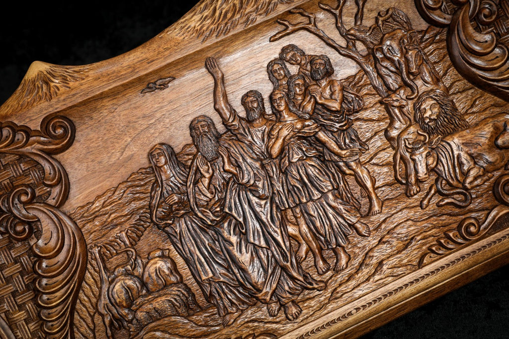 Handmade Walnut Backgammon Set with Noah's Ark Scene, Hornbeam Inlay and Ararat Outline, 60 cm - photo 2