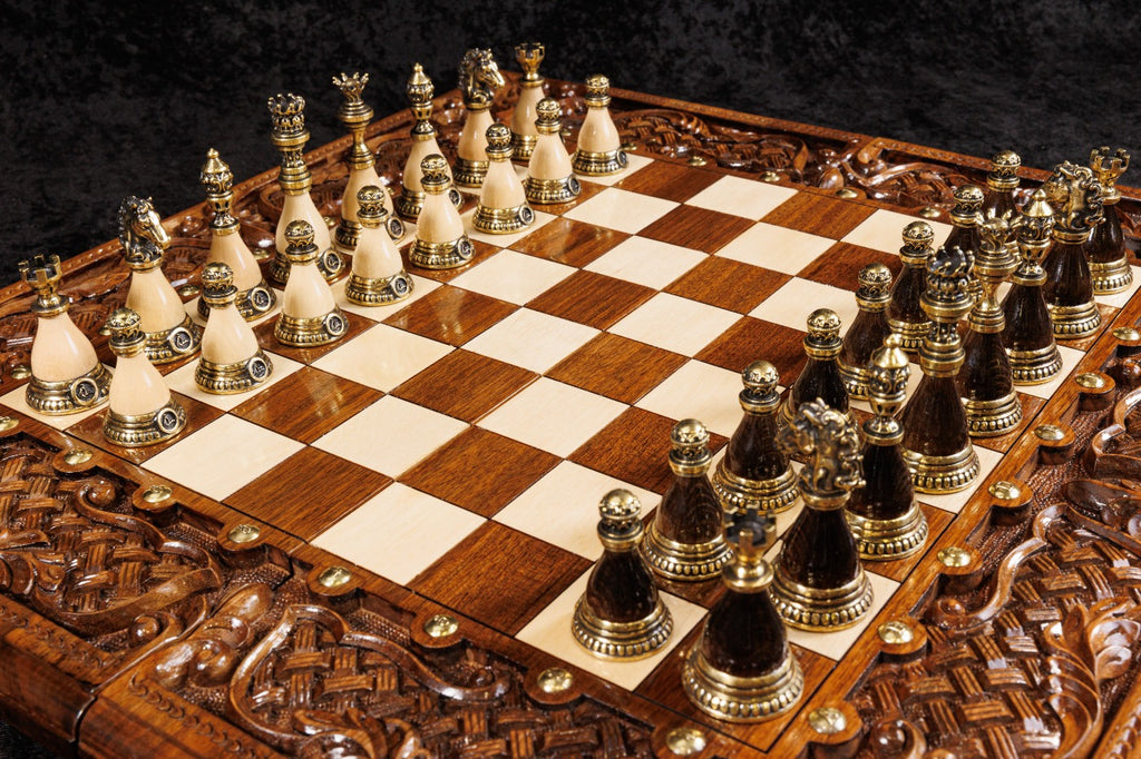 Handmade Walnut Chess and Backgammon Set with Ornamental Braid Pattern and Epoxy Resin, 60 cm - photo 2