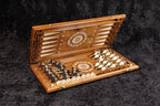 Handmade Walnut Chess and Backgammon Set with Ornamental Braid Pattern and Epoxy Resin, 60 cm - photo 8