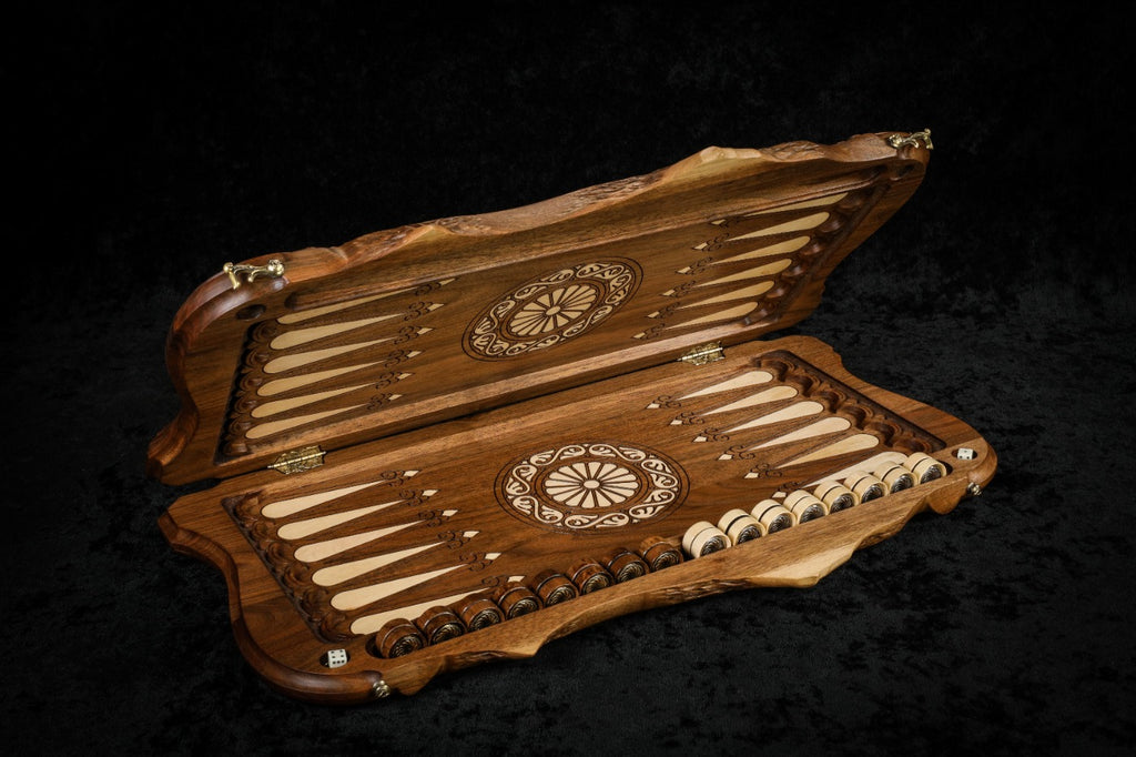 Handmade Walnut Backgammon Set with Rural Scene, Hornbeam Inlay and Ararat Outline, 60 cm - photo 11