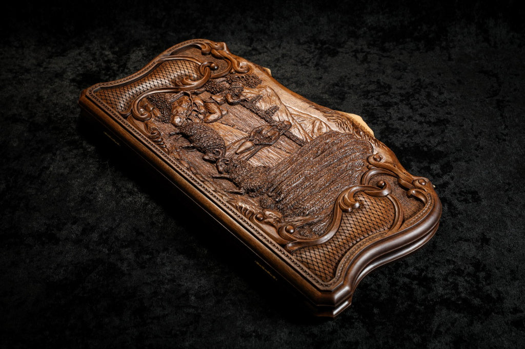 Handmade Walnut Backgammon Set with Rural Scene, Hornbeam Inlay and Ararat Outline, 60 cm - photo 7
