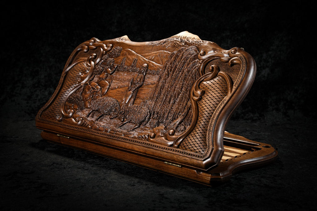Handmade Walnut Backgammon Set with Rural Scene, Hornbeam Inlay and Ararat Outline, 60 cm - photo 6