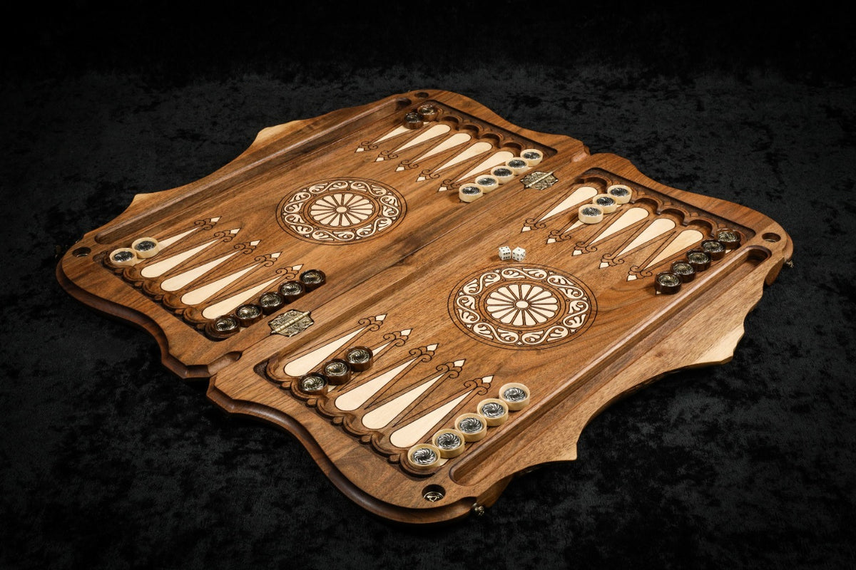 Handmade Walnut Backgammon Set with Rural Scene, Hornbeam Inlay and Ararat Outline, 60 cm - photo 3