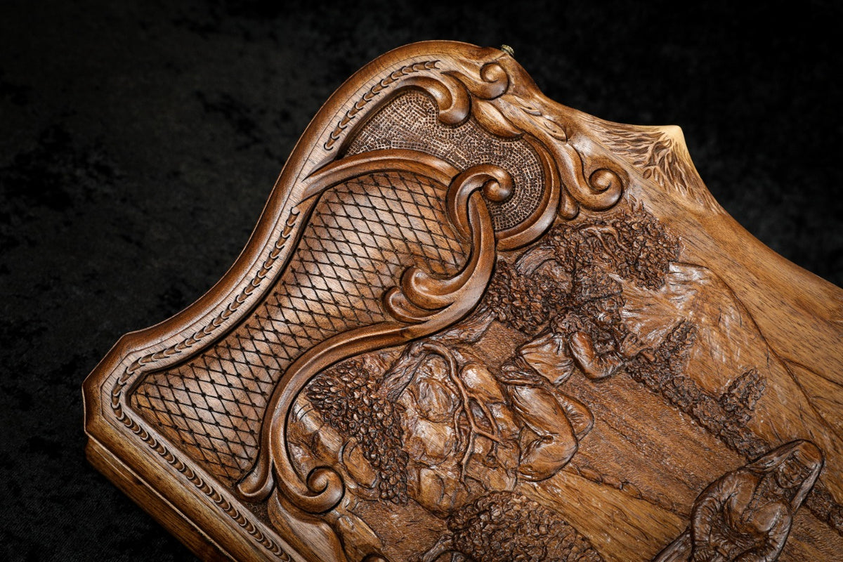 Handmade Walnut Backgammon Set with Rural Scene, Hornbeam Inlay and Ararat Outline, 60 cm - photo 8