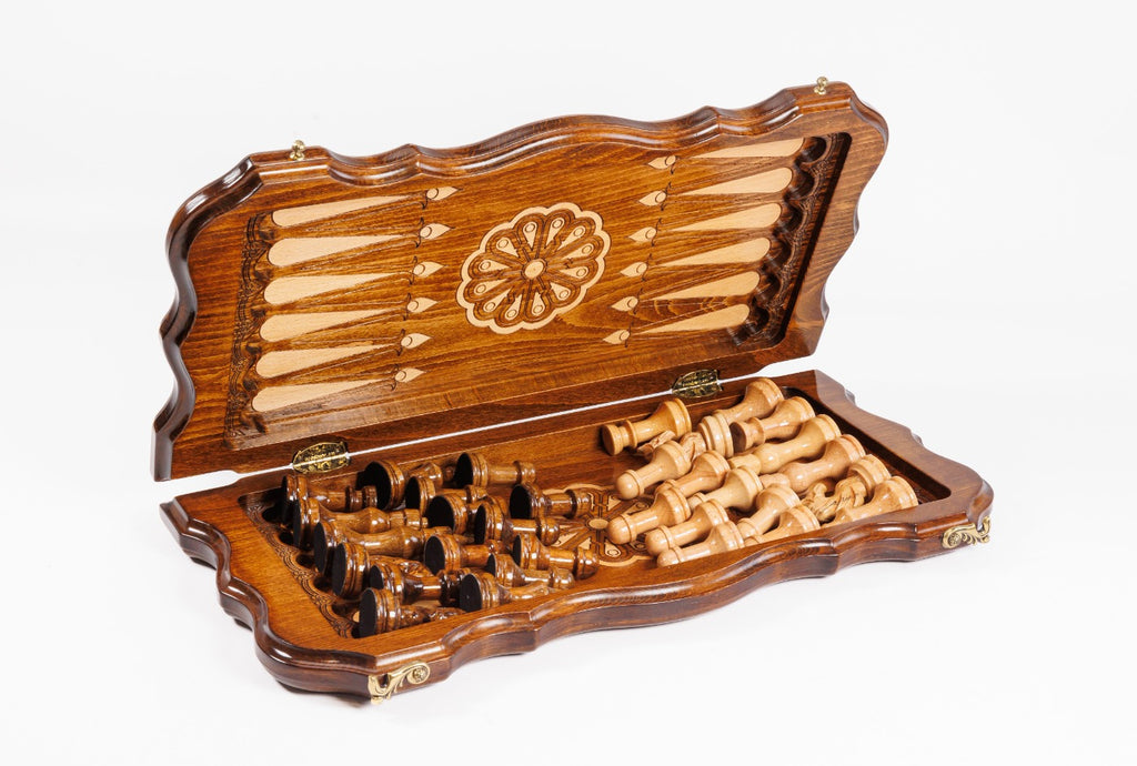 Handmade Walnut Chess and Backgammon Set with Armenian Ornament, 50 cm - photo 11