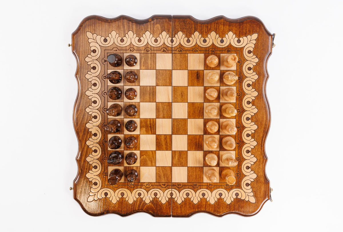 Handmade Walnut Chess and Backgammon Set with Armenian Ornament, 50 cm - photo 7