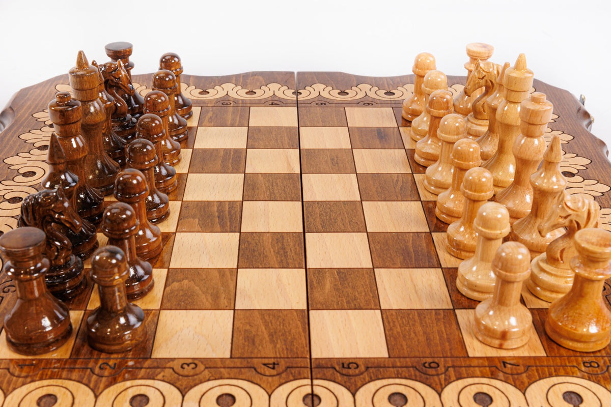 Handmade Walnut Chess and Backgammon Set with Armenian Ornament, 50 cm - photo 6