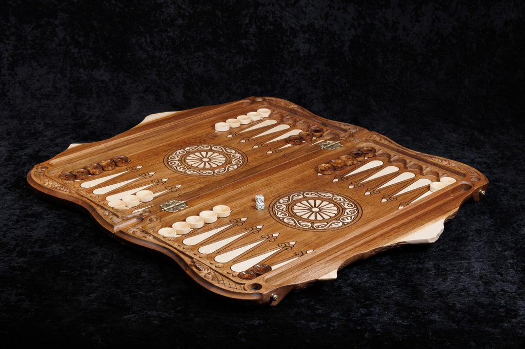 Handmade Walnut Chess and Backgammon Set with Ornamental Braid Pattern, 60 cm - photo 3