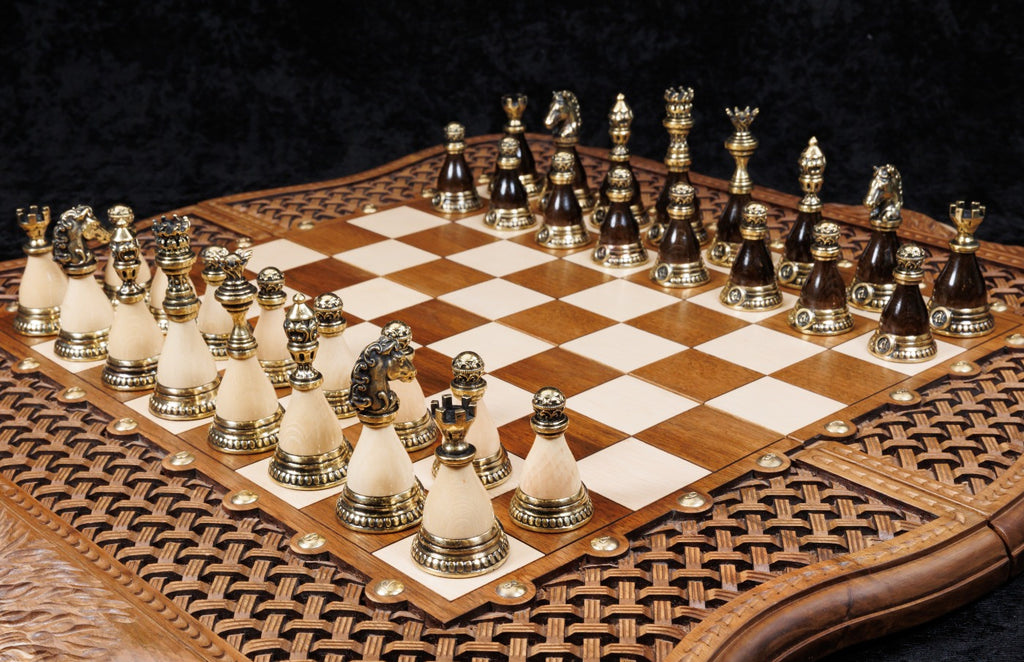 Handmade Walnut Chess and Backgammon Set with Ornamental Braid Pattern, 60 cm - photo 2