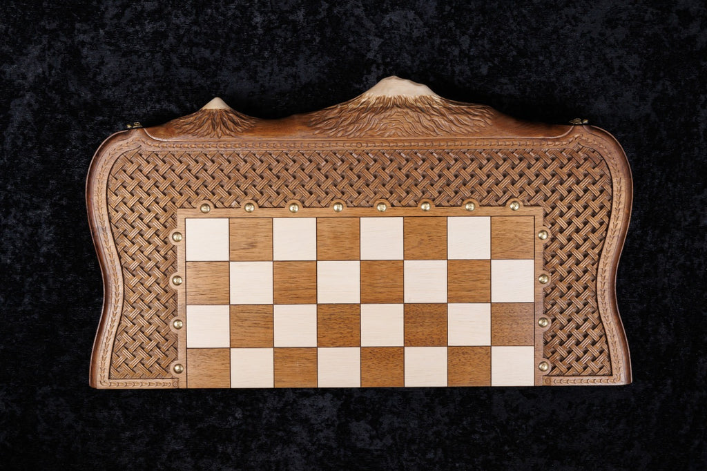 Handmade Walnut Chess and Backgammon Set with Ornamental Braid Pattern, 60 cm - photo 9