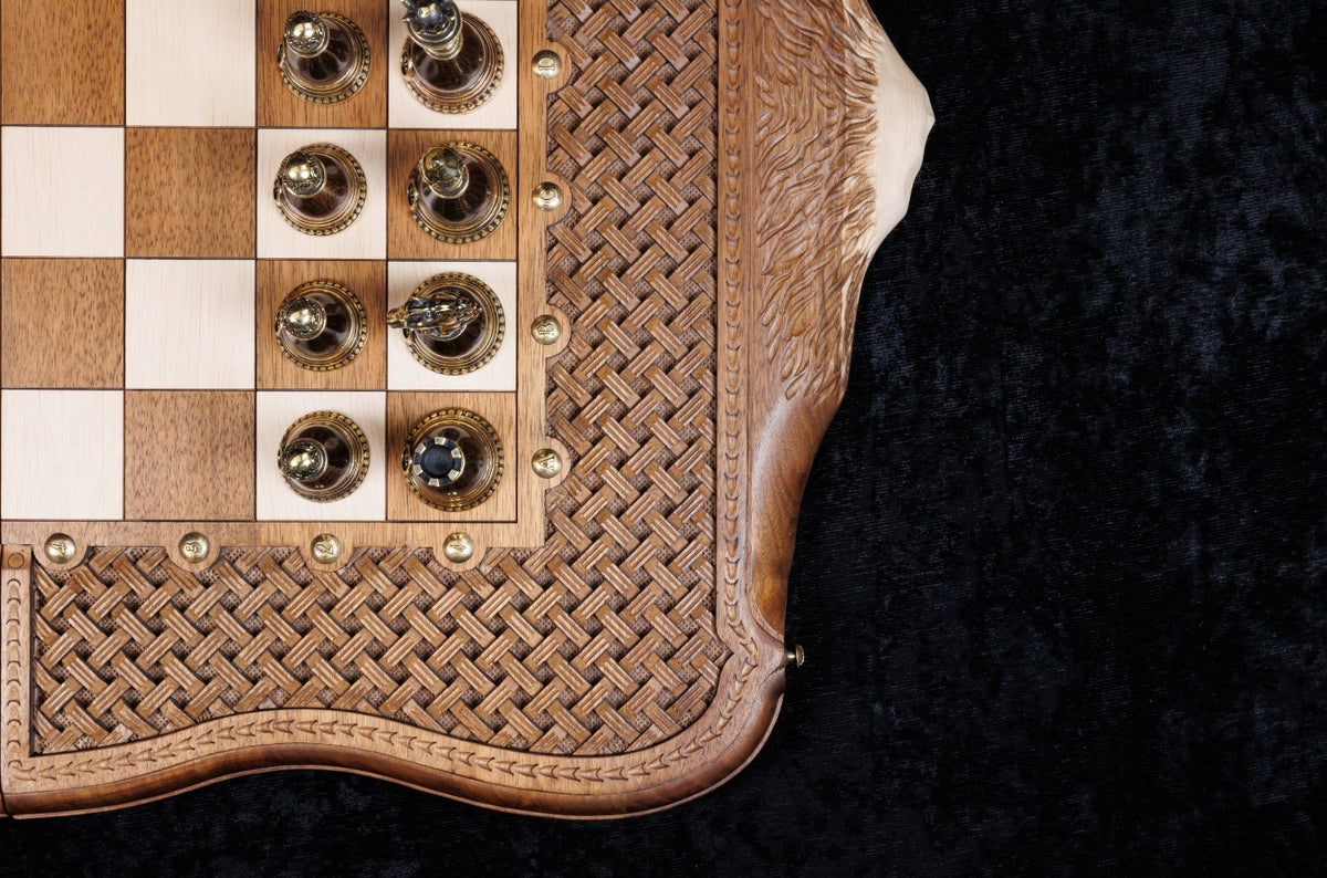 Handmade Walnut Chess and Backgammon Set with Ornamental Braid Pattern, 60 cm - photo 12