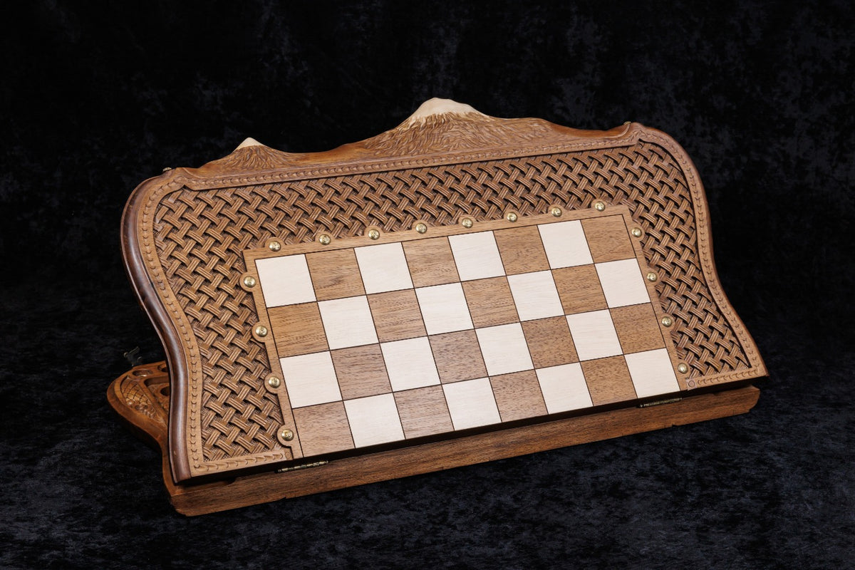 Handmade Walnut Chess and Backgammon Set with Ornamental Braid Pattern, 60 cm - photo 8