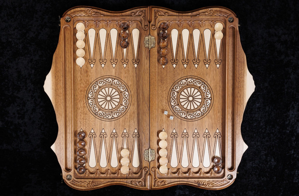 Handmade Walnut Chess and Backgammon Set with Ornamental Braid Pattern, 60 cm - photo 10