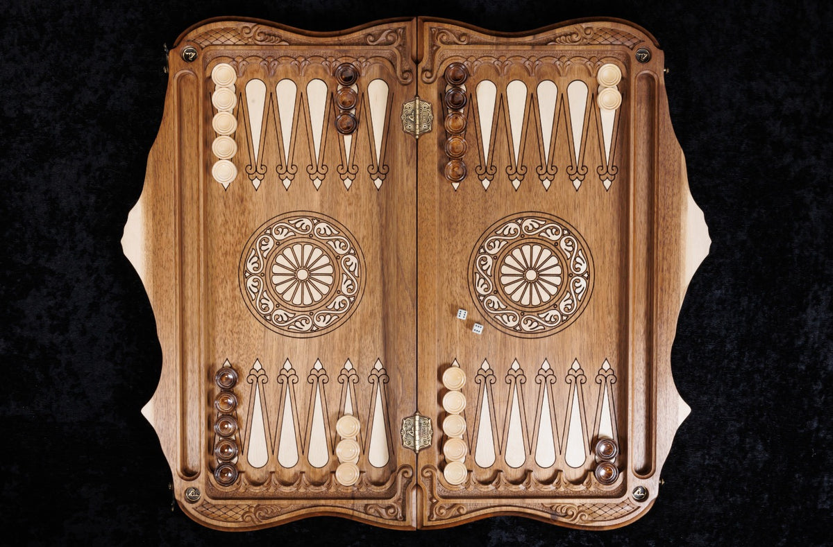 Handmade Walnut Chess and Backgammon Set with Ornamental Braid Pattern, 60 cm - photo 10