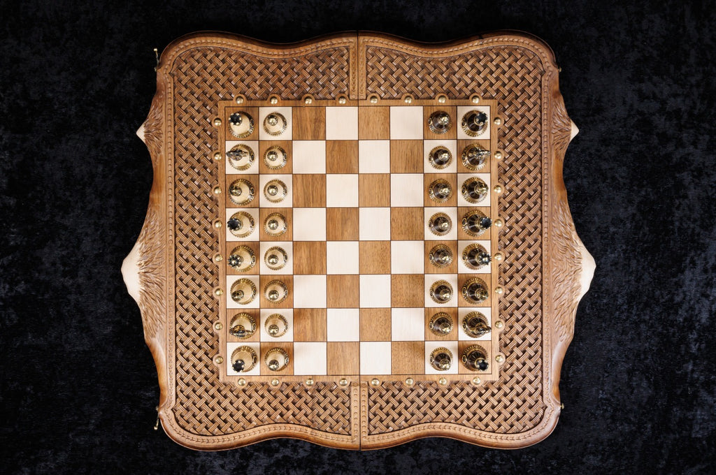 Handmade Walnut Chess and Backgammon Set with Ornamental Braid Pattern, 60 cm - photo 7