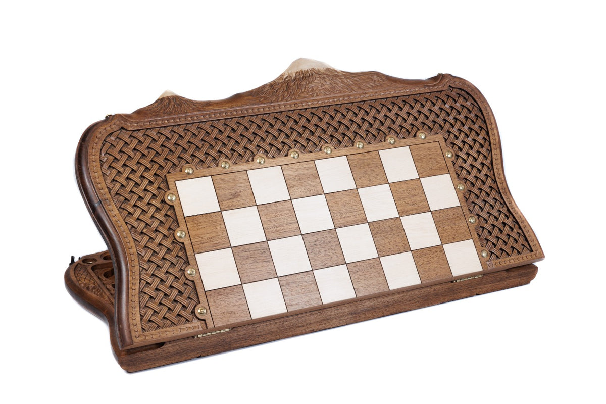 Handmade Walnut Chess and Backgammon Set with Ornamental Braid Pattern, 60 cm - photo 4