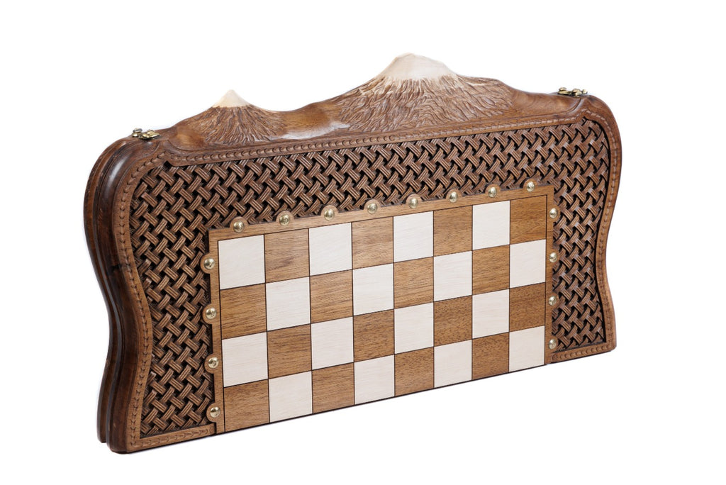 Handmade Walnut Chess and Backgammon Set with Ornamental Braid Pattern, 60 cm - photo 7