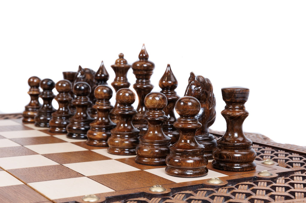 Handmade Walnut Chess and Backgammon Set with Ornamental Braid Pattern, 60 cm - photo 10