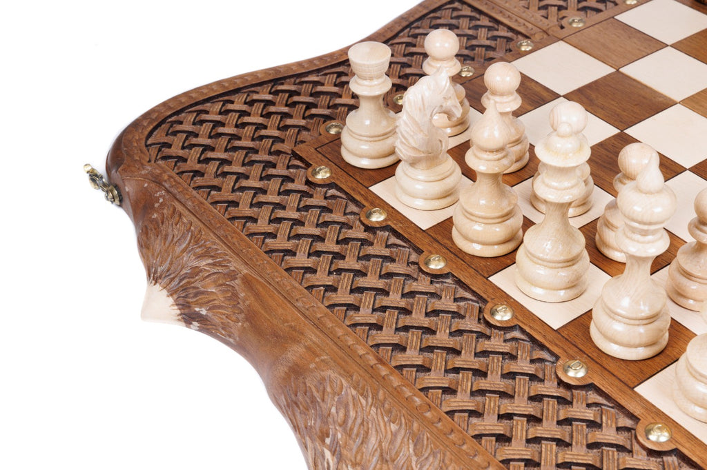 Handmade Walnut Chess and Backgammon Set with Ornamental Braid Pattern, 60 cm - photo 11
