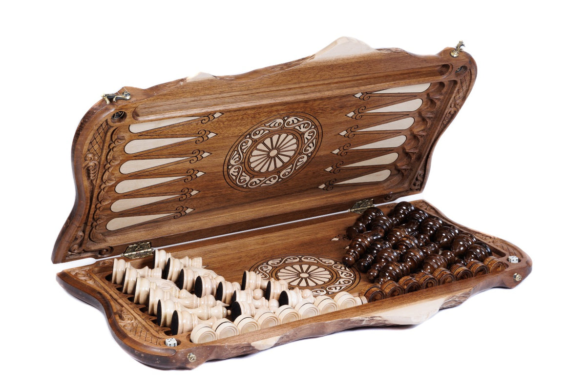 Handmade Walnut Chess and Backgammon Set with Ornamental Braid Pattern, 60 cm - photo 9