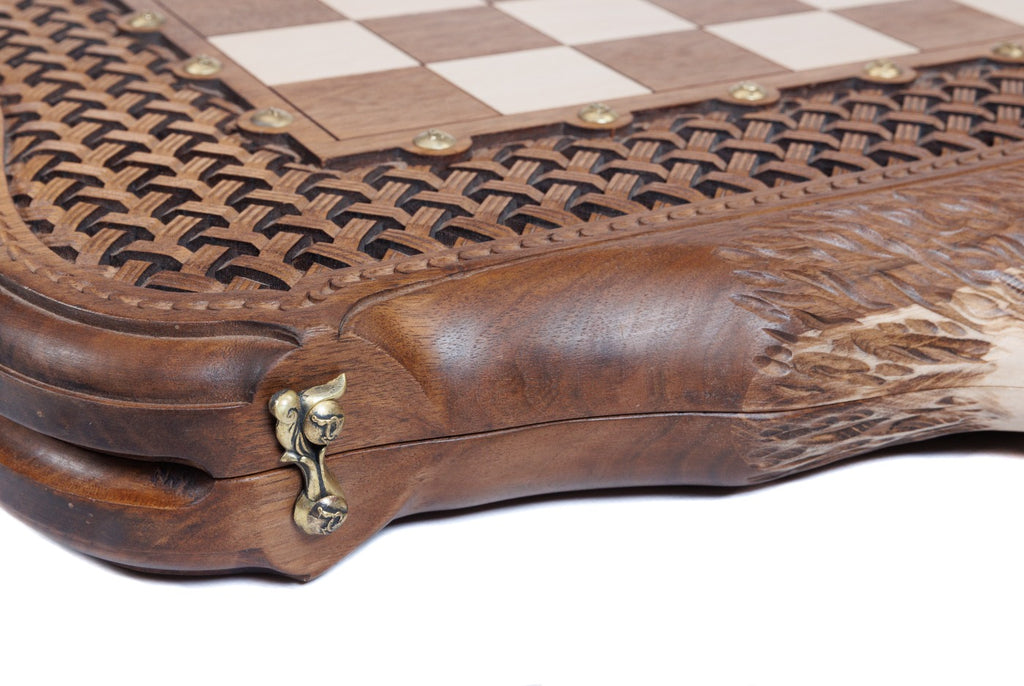 Handmade Walnut Chess and Backgammon Set with Ornamental Braid Pattern, 60 cm - photo 12
