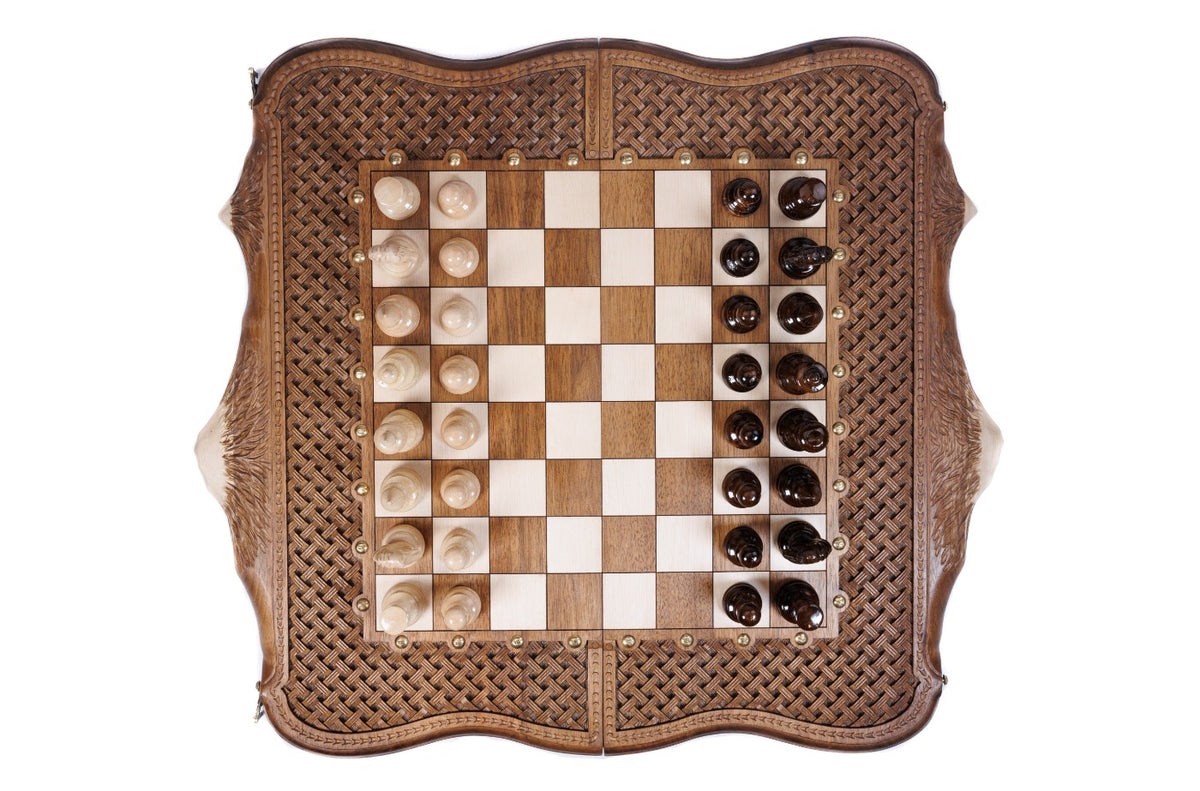 Handmade Walnut Chess and Backgammon Set with Ornamental Braid Pattern, 60 cm - photo 5
