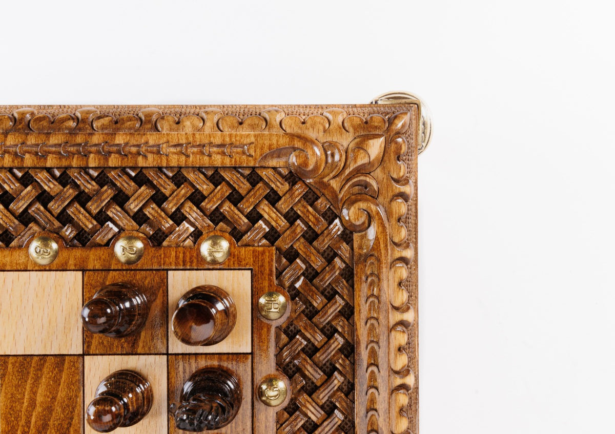 Handmade Walnut Square Chess Set with Bronze Legs, 40 cm - photo 7