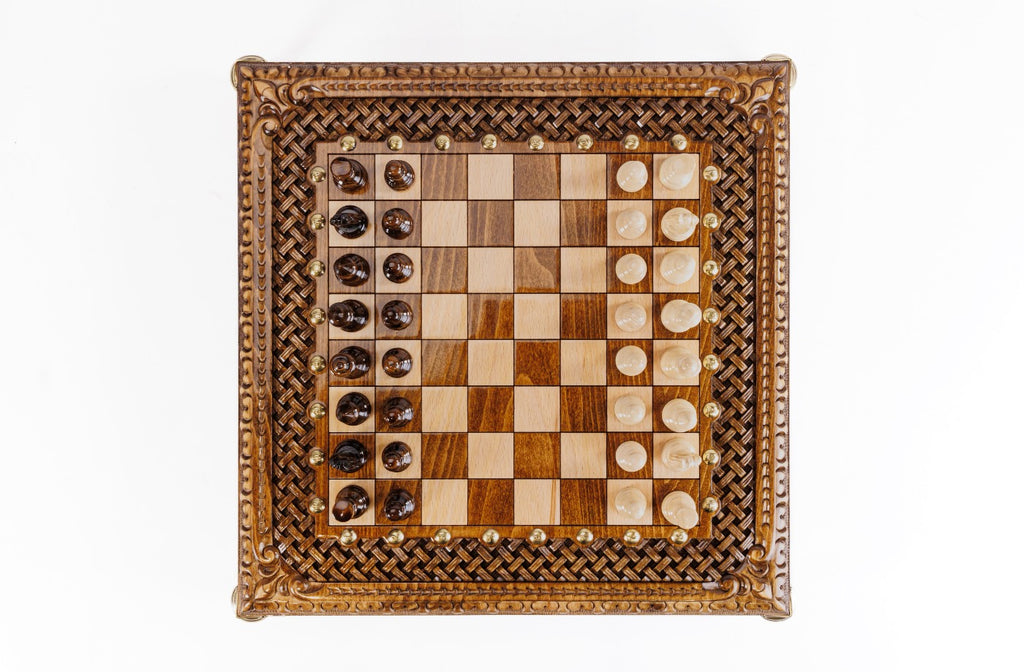 Handmade Walnut Square Chess Set with Bronze Legs, 40 cm - photo 3