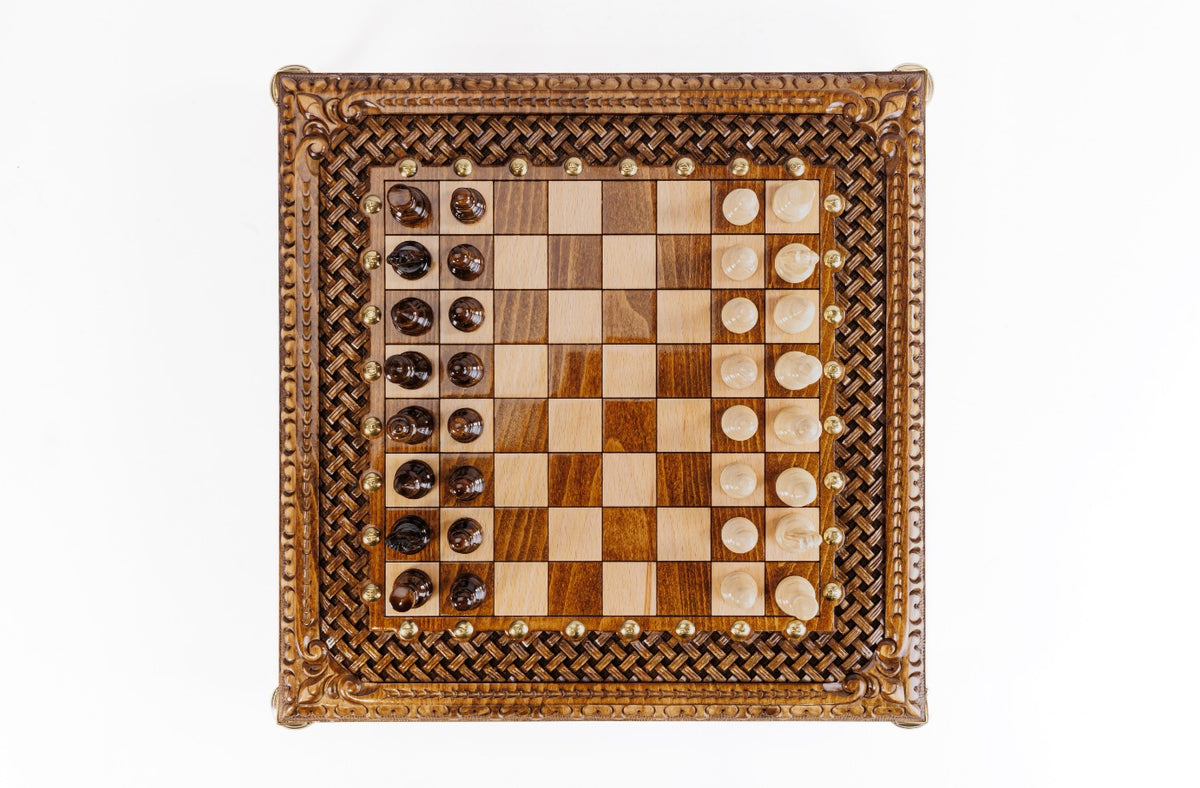 Handmade Walnut Square Chess Set with Bronze Legs, 40 cm - photo 3