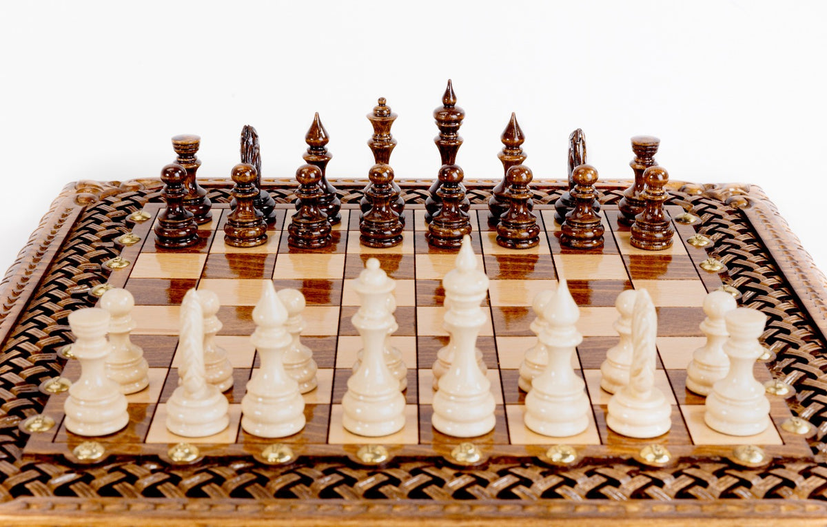 Handmade Walnut Square Chess Set with Bronze Legs, 40 cm - photo 4