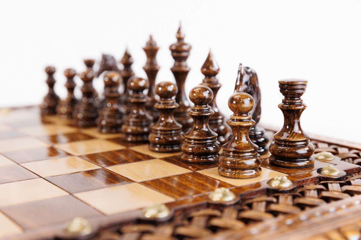Handmade Walnut Square Chess Set with Bronze Legs, 40 cm - photo 6